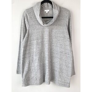 J Jill Womens Cowl Neck Tunic Top M Grey Drapey Soft Stretch Neutral Pockets